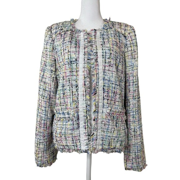 Worthington Women's M Tweed Blazer Jacket White Multicolor Pink Old Money Classy - Picture 1 of 14
